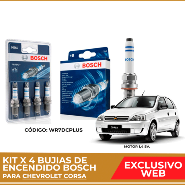 Kit 4 bujias de encendido bosch para Chevrolet Corsa