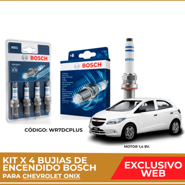 Kit 4 bujias de encendido bosch para Chevrolet Onix