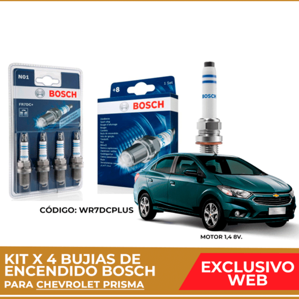 Kit 4 bujias de encendido bosch para Chevrolet Prisma