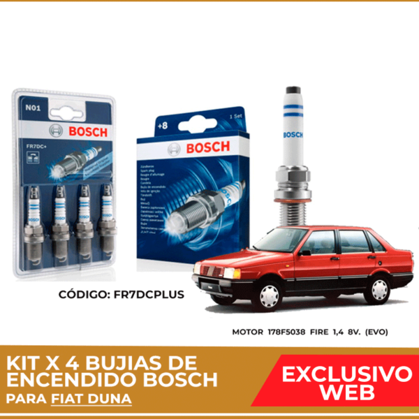Kit 4 bujias de encendido bosch para Fiat Duna