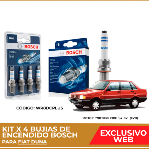 Kit 4 bujias de encendido bosch para Fiat Duna