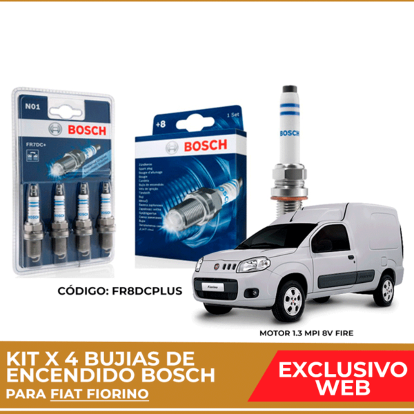 Kit 4 bujias de encendido bosch para Fiat Fiorino