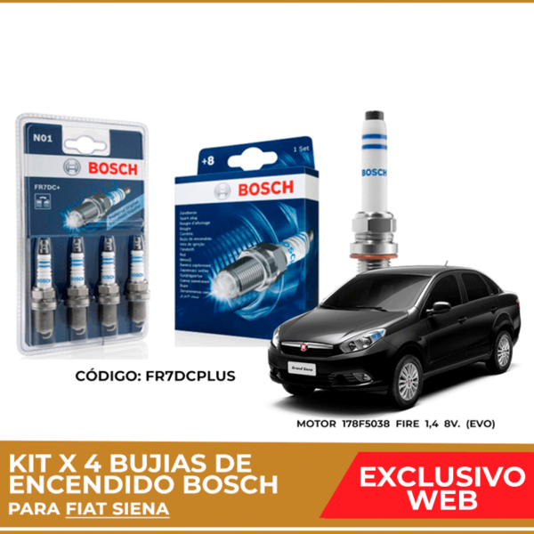 Kit 4 bujias de encendido bosch para Fiat Siena (Instalacion incluida)