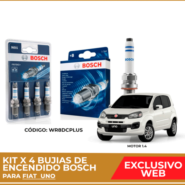Kit 4 bujias de encendido bosch para Fiat Uno