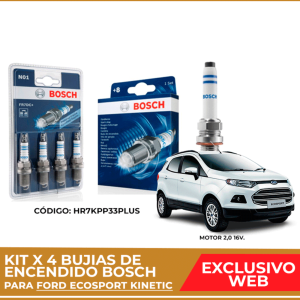 Kit 4 bujias de encendido bosch para Ford Ecosport Kinetic (Instalacion incluida)