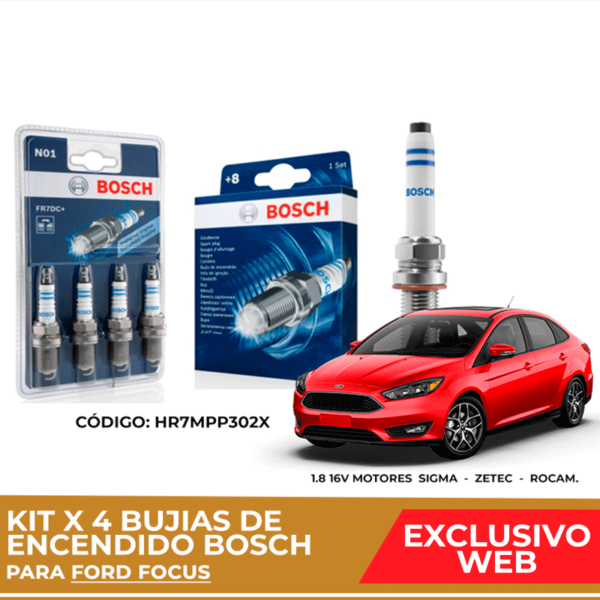 Kit 4 bujias de encendido bosch para Ford Focus