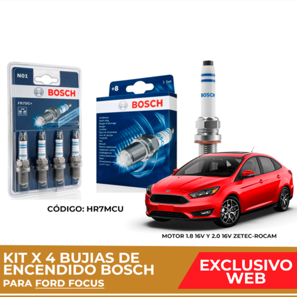 Kit 4 bujias de encendido bosch para Ford Focus