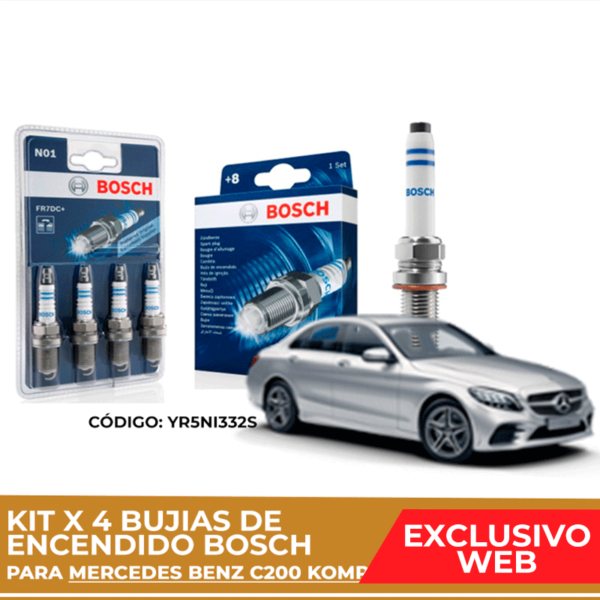 Kit 4 bujias de encendido bosch para Mercedes Benz C200 KOMPRESSOR