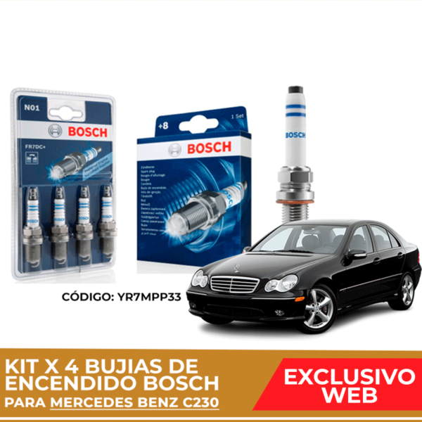 Kit 4 bujias de encendido bosch para Mercedes Benz C230
