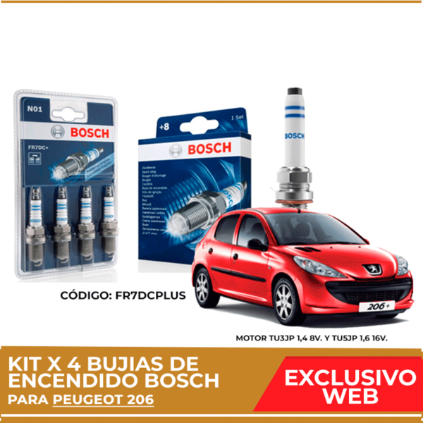 Kit 4 bujias de encendido bosch para Peugeot 206