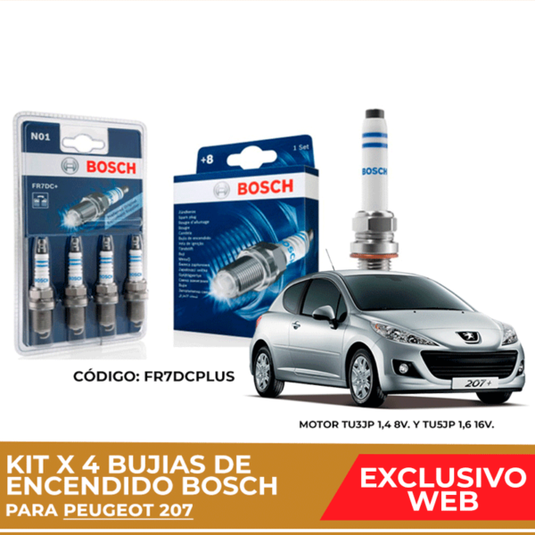 Kit 4 bujias de encendido bosch para Peugeot 207
