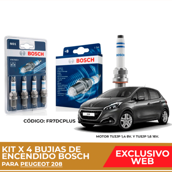 Kit 4 bujias de encendido bosch para Peugeot 208