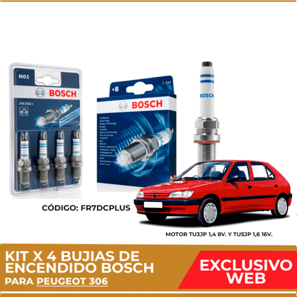 Kit 4 bujias de encendido bosch para Peugeot 306