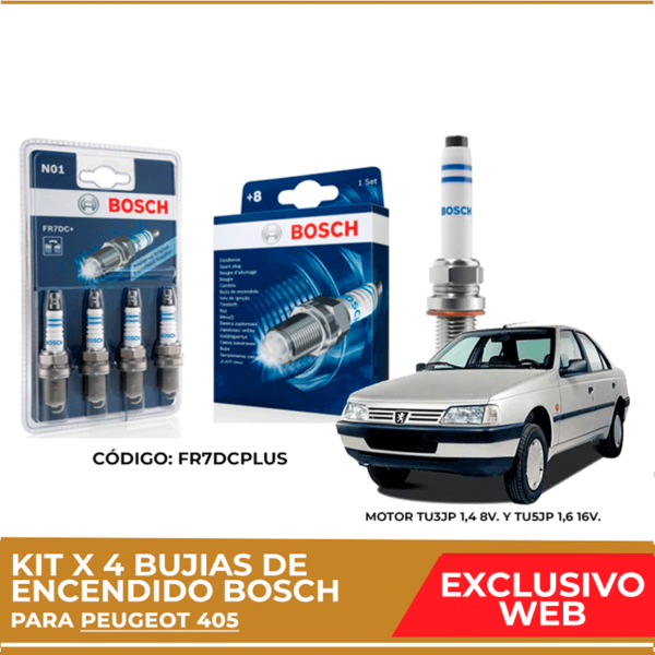 Kit 4 bujias de encendido bosch para Peugeot 405