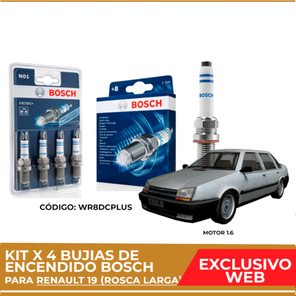 Kit 4 bujias de encendido bosch para Renault 19