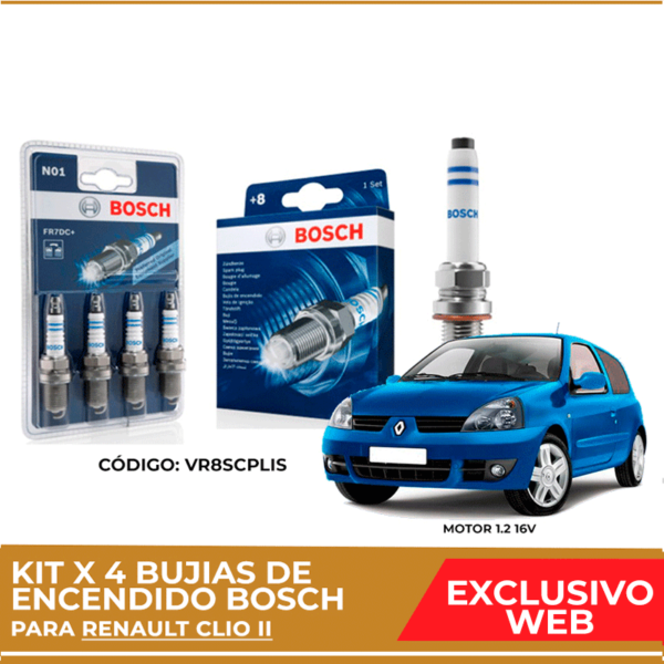 Kit 4 bujias de encendido bosch para Renault Clio II