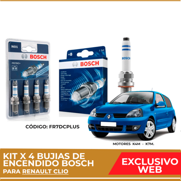 Kit 4 bujias de encendido bosch para Renault Clio
