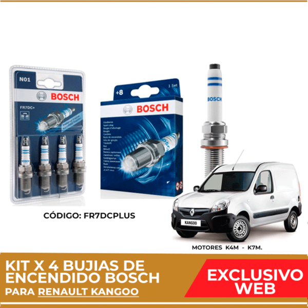 Kit 4 bujias de encendido bosch para Renault Kangoo