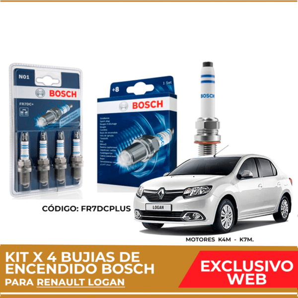 Kit 4 bujias de encendido bosch para Renault Logan
