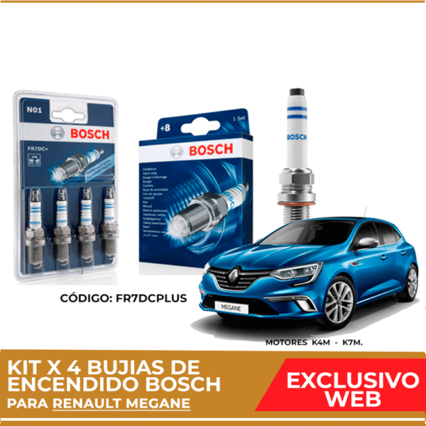 Kit 4 bujias de encendido bosch para Renault Megane
