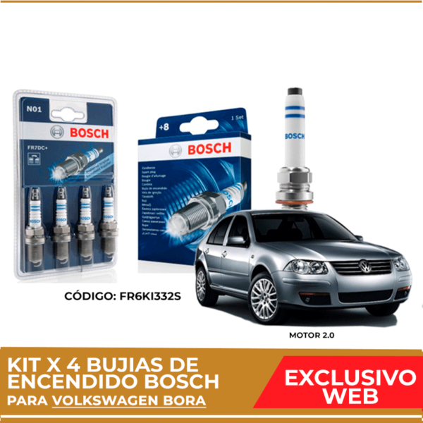 Kit 4 bujias de encendido bosch para Volkswagen Bora (Instalacion incluida)