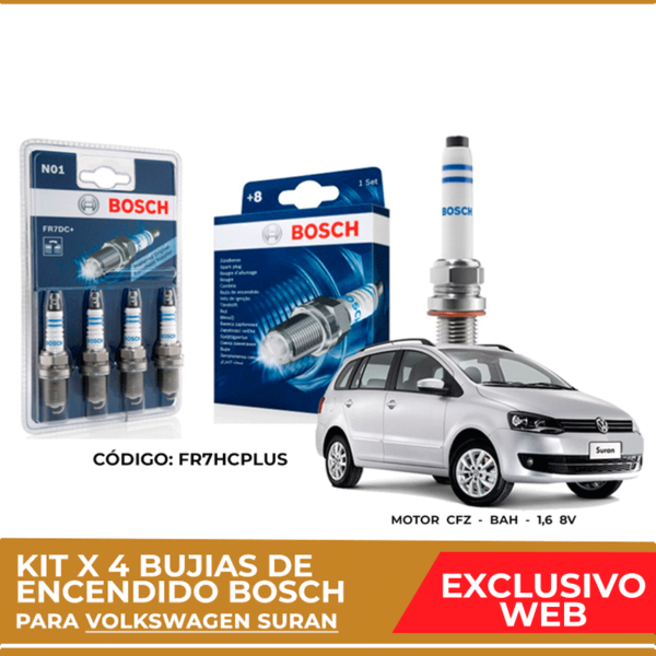 Kit 4 bujias de encendido bosch para Volkswagen Suran