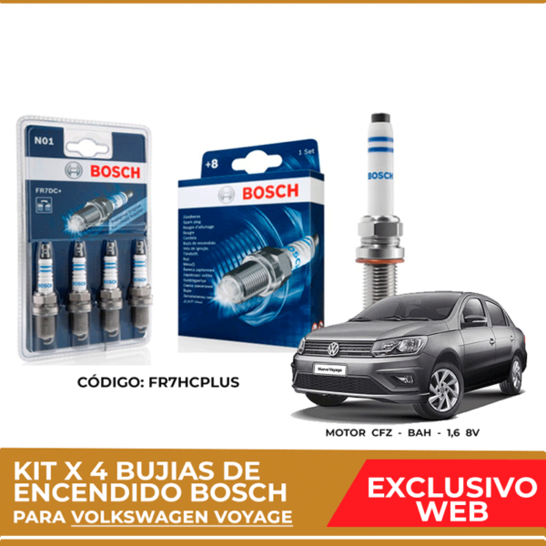Kit 4 bujias de encendido bosch para Volkswagen Voyage