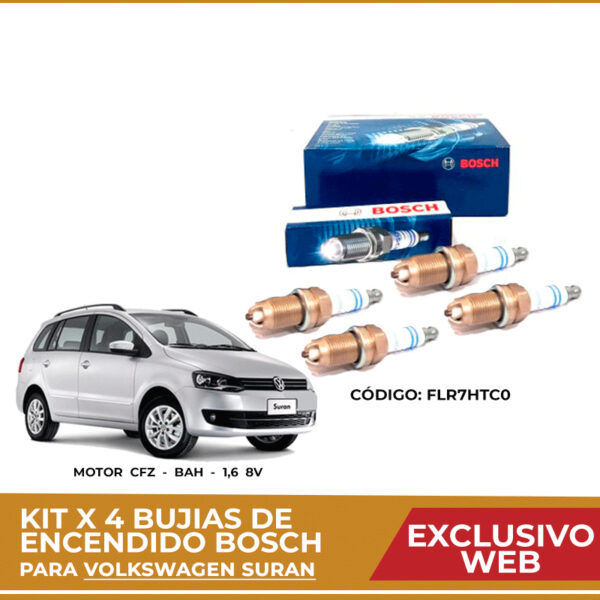 Kit 4 bujias de encendido bosch para Volkswagen Suran