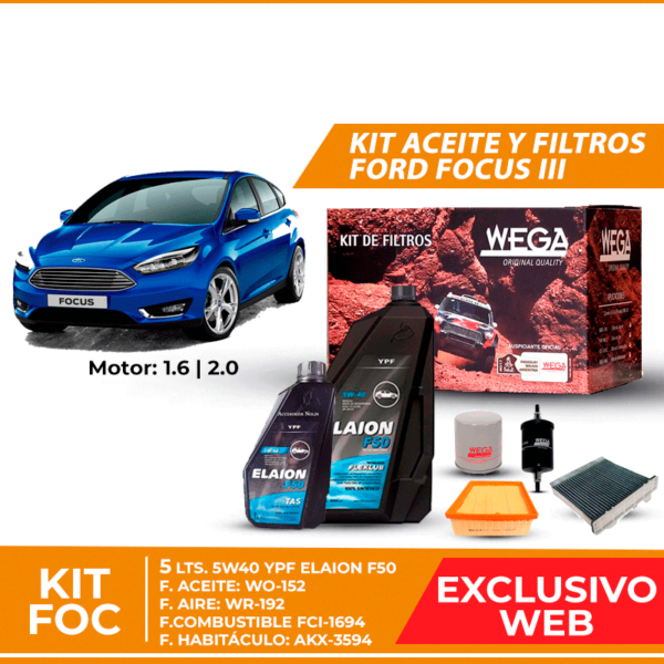 Kit Cambio de Aceite y Filtros para Ford Focus 3